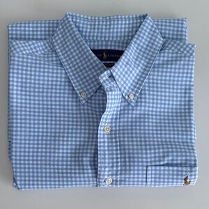 Ralph Lauren Casual Light Blue Checkered Button Down Men's Shirt Size Large